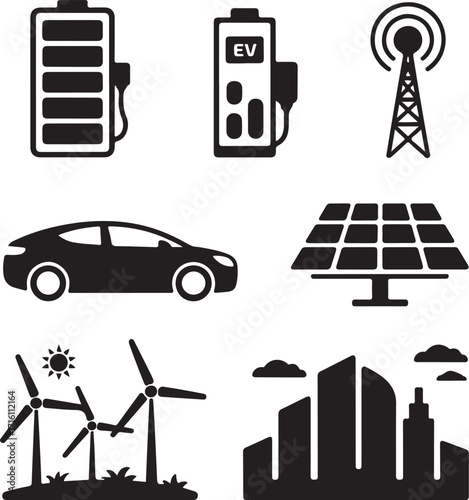 Green energy icons for sustainable future and technology
