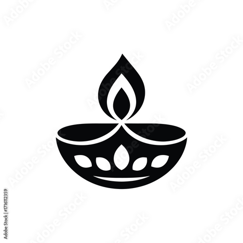 Stylized black and white diya icon vector graphic for festive indian celebrations silhouette vector illustration white background