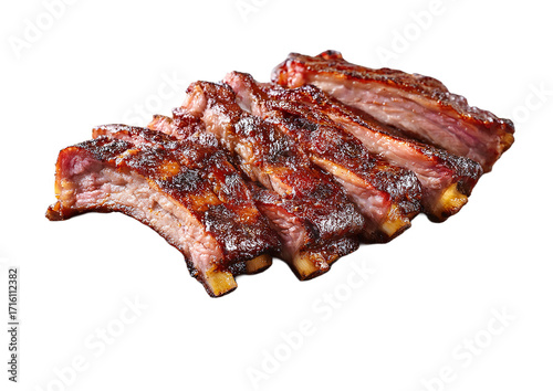 Close up of sliced barbecue ribs on a  isolated on transparent background