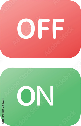 Red off button and green on button user interface elements for digital controls and settings vector