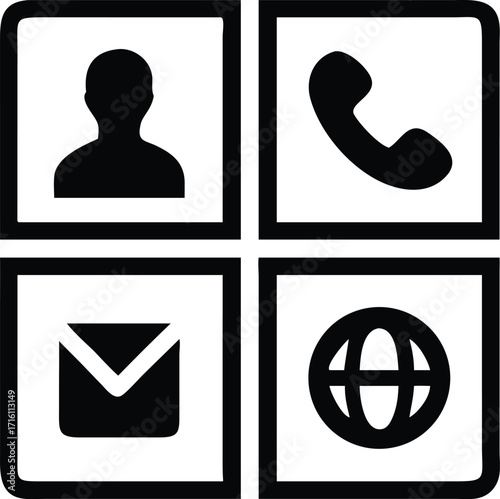Four essential communication icons person phone mail and globe symbolizing connectivity and services vector