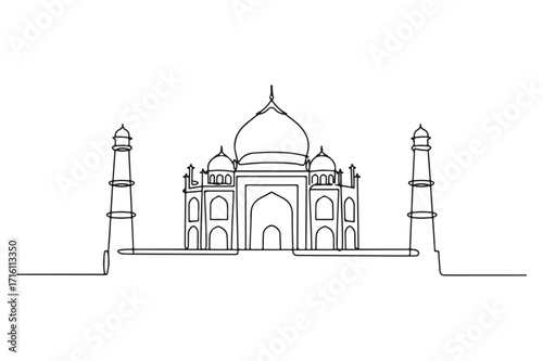 Taj mahal continuous line drawing illustration