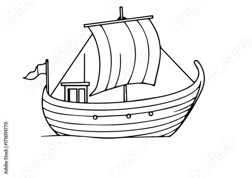 Vintage sailboat illustration in outline style for nautical design  