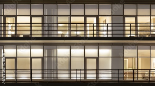 Modern apartment facade with clean lines, bathed in natural light, set in a minimalist urban environment. Simplicity and elegance in contemporary a