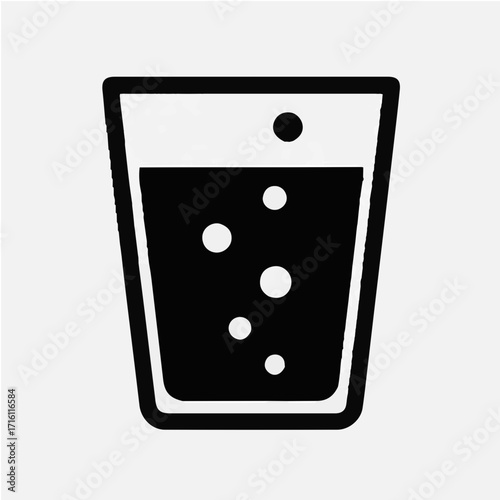 Black and White Water Glass Icon for Hydration