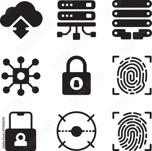 Digital security icons protect data and identity
