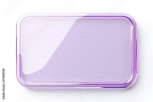 A pale lavender rectangular glass plate with rounded edges and a subtle gradient, isolated on a white background, showing reflective highlights