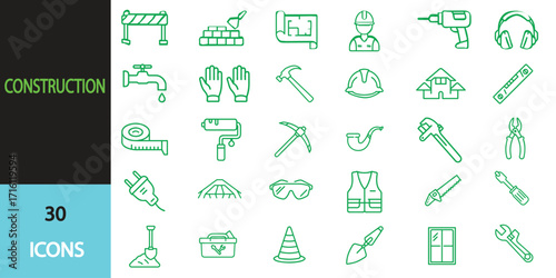 Construction  icon set Editable stroke. Vector illustration transparent
