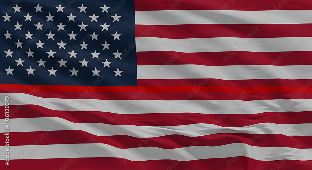 Fototapeta premium Close up of the american flag with rippling fabric showing stars and stripes in detail