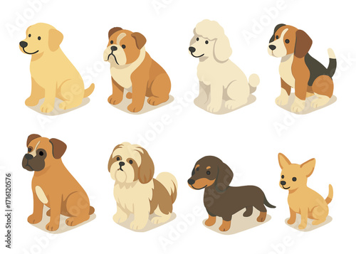 Cute cartoon dogs collection featuring diverse breeds in warm tones