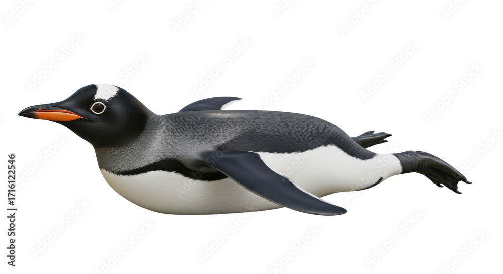 Obraz premium Realistic Gentoo Penguin Illustration Swimming Pose Isolated on White Background
