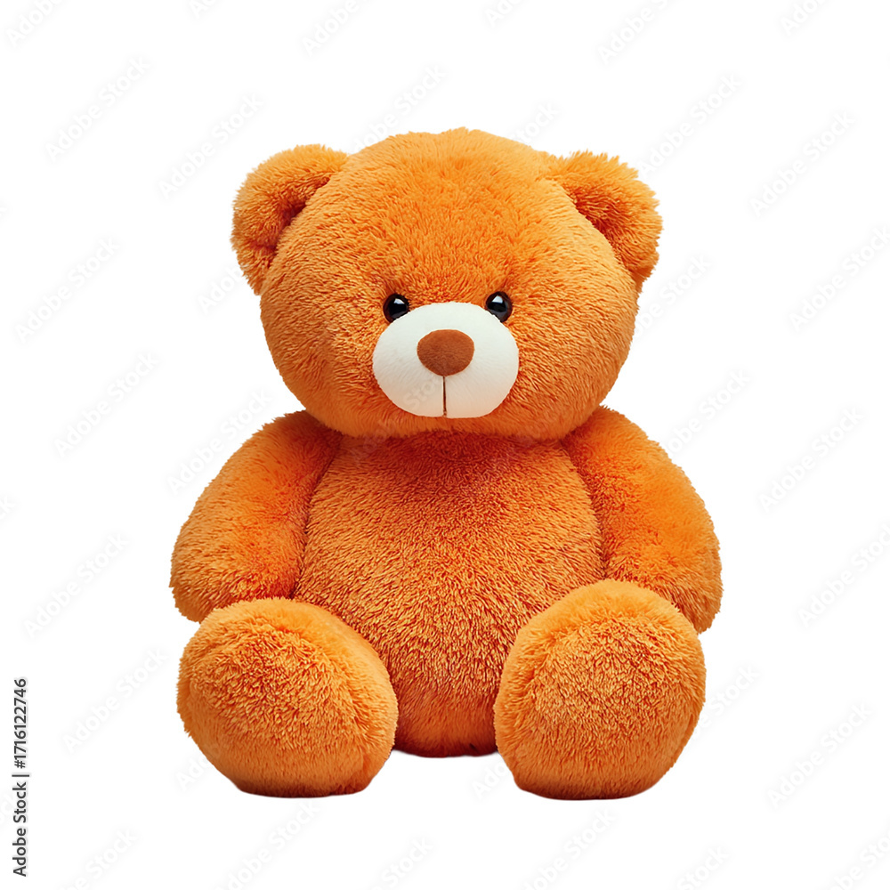 Fototapeta premium Isolated fluffy orange teddy bear sitting upright on a transparent background