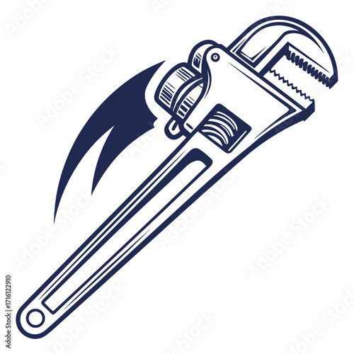 Dynamic pipe wrench tool icon symbolizing plumbing services and professional repair solutions
