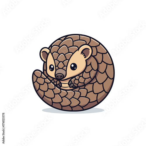 Charming and friendly illustrated concept of a curled pangolin, depicting its distinctive scaly armor in a cute and approachable artistic design