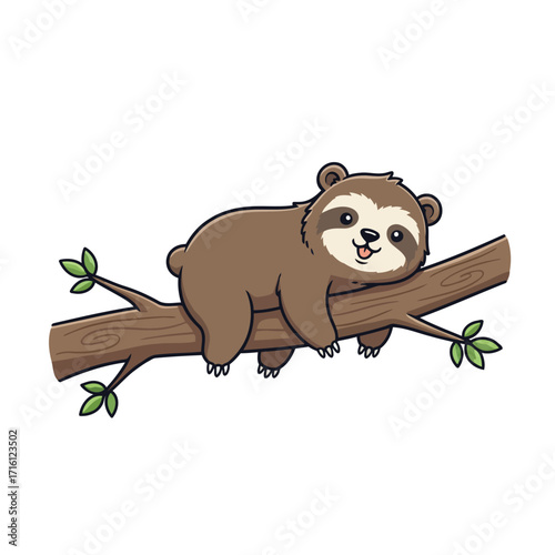 Cute Sloth Resting on a Tree Branch A Charming Illustration of a Lazy Animal