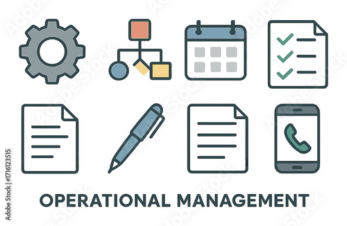 Operational management icons set with gear, calendar, and documents