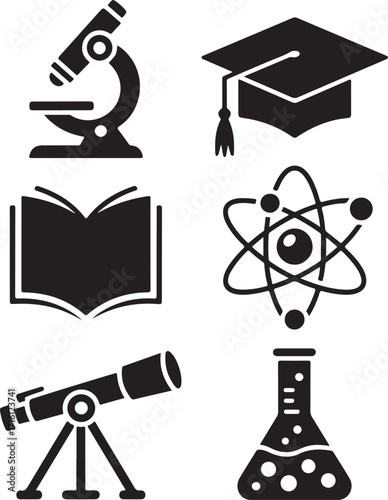 Explore discovery with science, education, and research icons