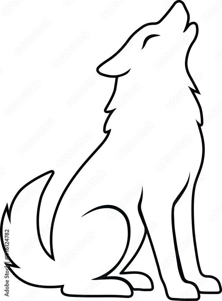 Obraz premium Howling Wolf Minimalist Line Art Vector