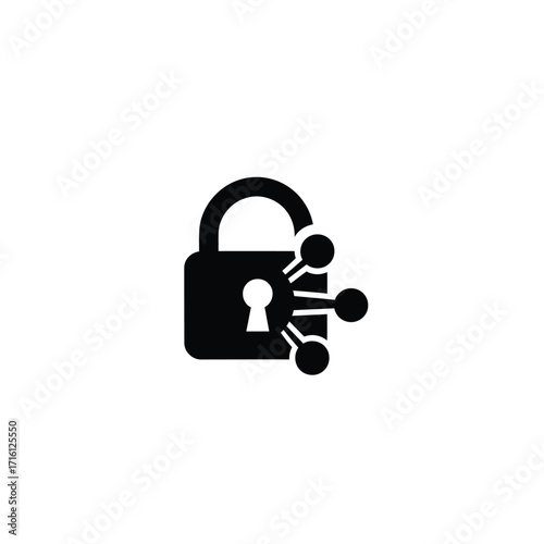 A black glyph icon of a padlock with a network structure, symbolizing cybersecurity, digital data protection, and secure online connections