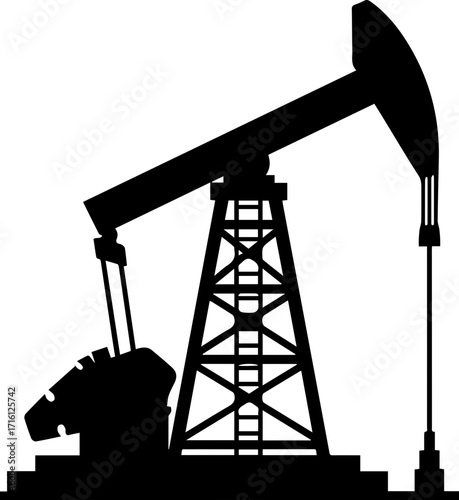 Powerful oil pump jack silhouette for energy, industry, and environmental themes in vector format