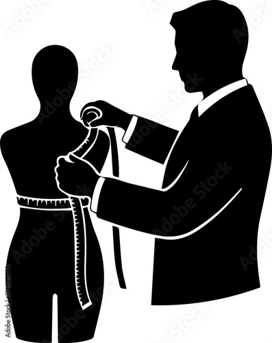 Professional tailor measuring mannequin for custom clothing design and bespoke fashion creation