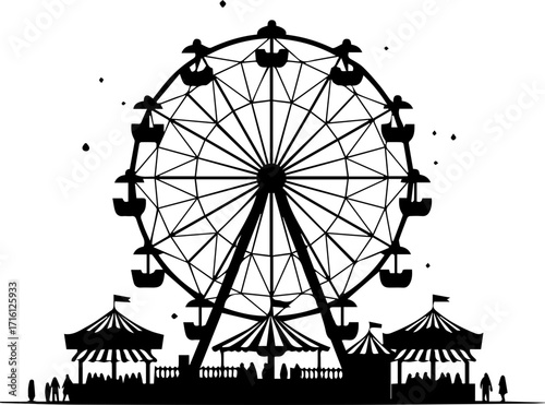 Nostalgic Ferris wheel silhouette evoking childhood memories and summer fun for vector projects