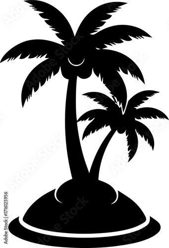 Tropical island getaway silhouette, dreamy vacation vibe, summer travel inspiration, clean vector design
