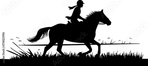 Dynamic equestrian silhouette: Horseback riding, passion, and freedom in motion for sports design