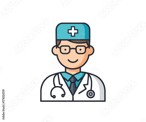 Illustration of a male doctor wearing glasses and a lab coat.