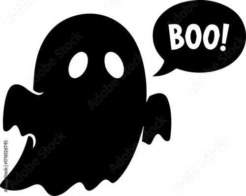 Spooky Halloween ghost saying boo graphic element for seasonal celebrations and party invitations