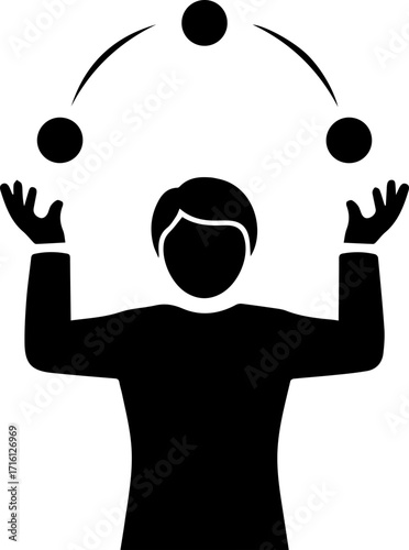 Skillful juggling performance showing coordination, dexterity and focus, a professional balance act