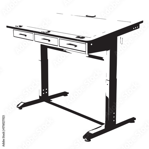 Black adjustable study desk Silhouette Vector, High Quality Illustration on White Background