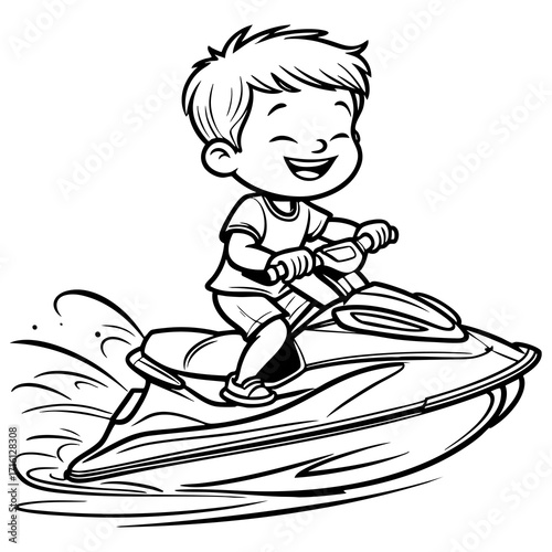 Happy Kid Riding Jet Ski