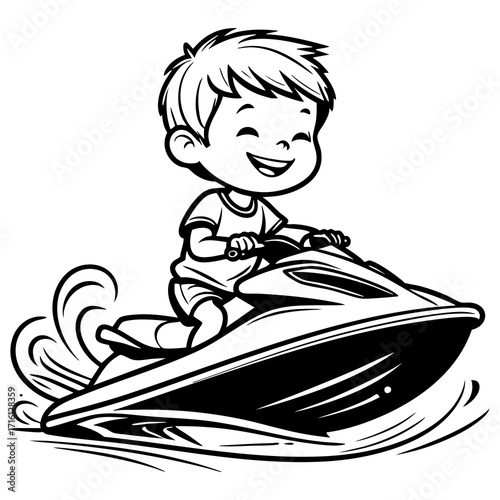 Cartoon Kid on Jet Ski