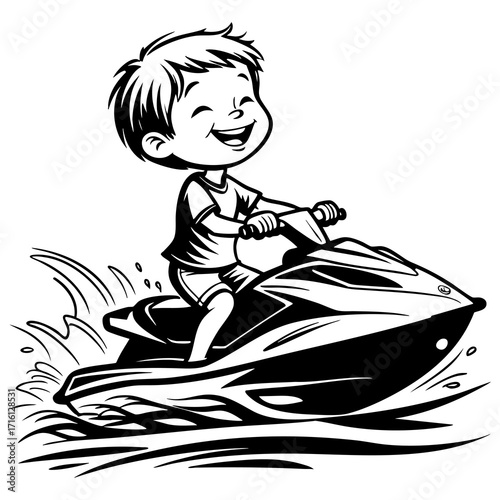 Kid having fun on jet ski