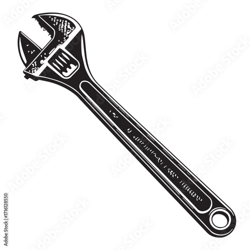 Black adjustable basin spanner Silhouette Vector, High Quality Illustration on White Background