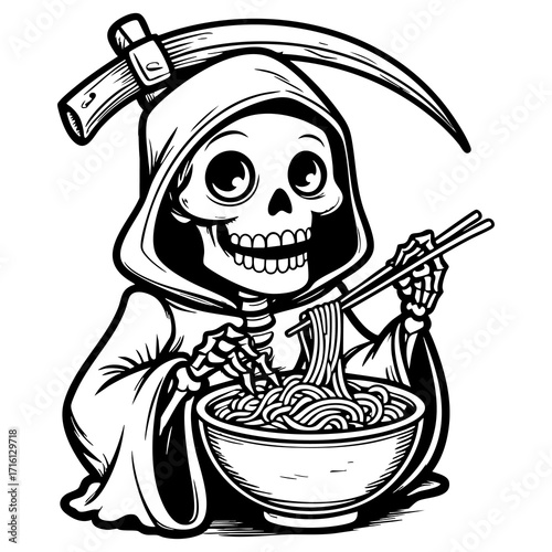 Grim Reaper Eats Noodles