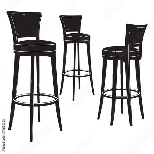 Black bar stools Silhouette Vector, High Quality Illustration on White Background
