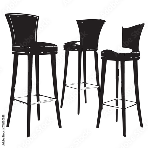 Black bar stools Silhouette Vector, High Quality Illustration on White Background
