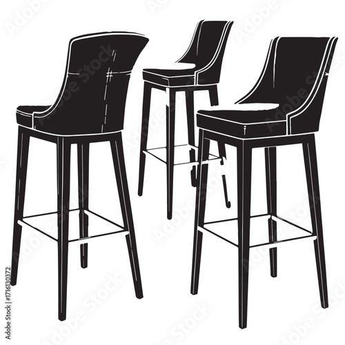 Black bar stools Silhouette Vector, High Quality Illustration on White Background