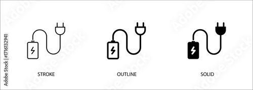 Battery charging icon. Vector stroke, outline and solid icon. Eps10 file.