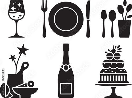Celebration icons festive food drink dining party elements