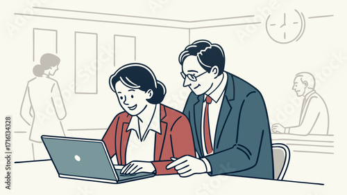 Business team collaboration meeting in office using laptop for project review and discussion work