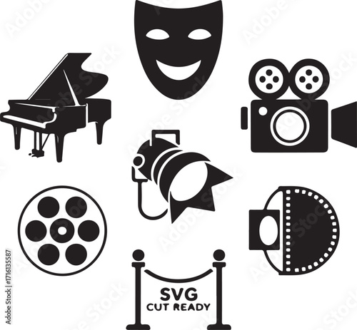 Entertainment icons film stage music spotlight cinema camera mask