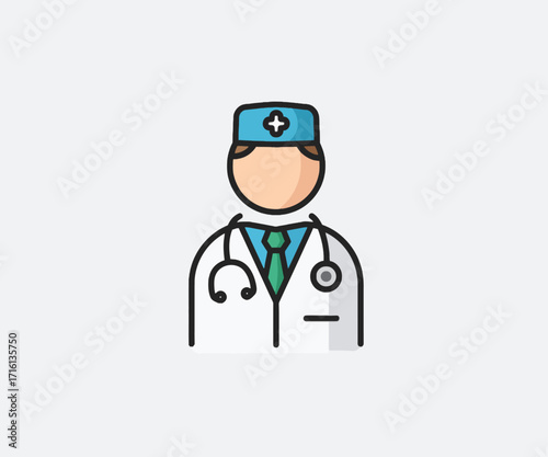 Cartoon illustration of a doctor wearing a stethoscope and medical uniform, ready to help.