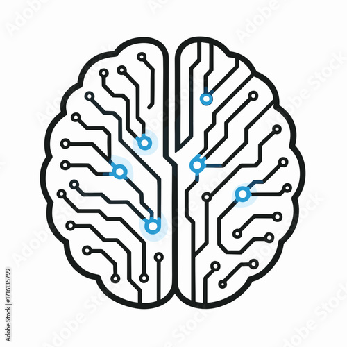 Digital brain with circuit board patterns, modern design, technology concept, artificial intelligence representation