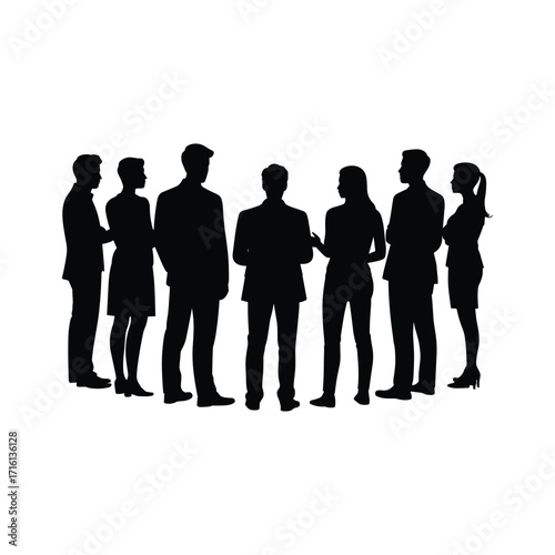 Diverse group of business professionals standing together as a team silhouette against white