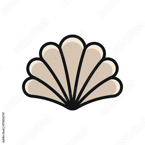 Seashell scallop icon in color with line for seaside, beach, and summer visuals.