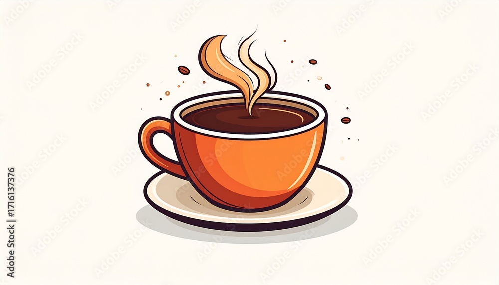 Fototapeta premium A steaming hot coffee cup with a heart on a brown background, a perfect symbol for a morning cafe beverage