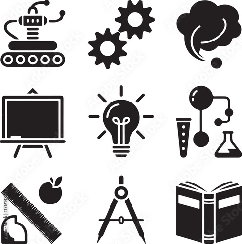 Education icons: science, learning, and innovation symbols